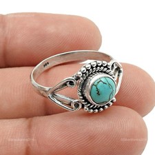 Solid Sterling Silber Türkis Stein Cocktail Weihnachtsgeschenk Ring Schmuck US 8