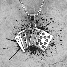 Poker Halskette – Royal Flush Anhänger aus Edelstahl Spielkarten Casino Geschenk