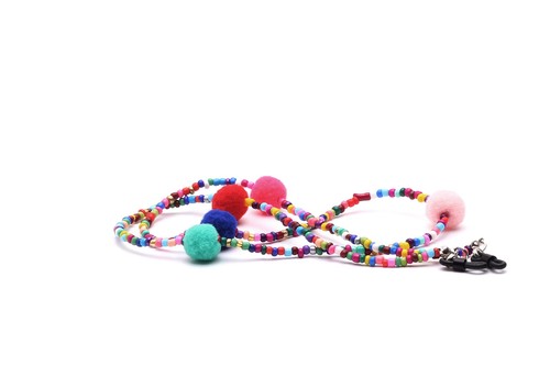 Brillenkette perlen bunt pom - brillenkette,