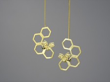 D15 Ohrringe Durchzieher Biene auf Wabe 925 Sterlingsilber vergoldet