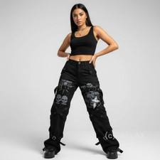 QUEEN OF DARKNESS GOTHIC CARGOHOSE EMO SCHWARZ GR. 30  (S) MIT SCHNALLEN