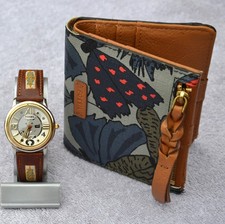 Geschenkset Fossil Uhr mit Lederarmband, Batterie neu + Portemonaie für Damen