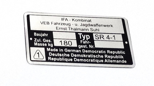 Rahmenplakette typenschild - rahmenplakette,