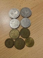9 Münzen BRD: 2x2DM, 2x1DM, 3x10 Pfennig, 2x5 Pfennig 