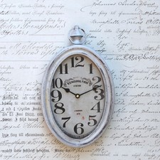 Vintage Wanduhr Glas Metall Weiß Oval Shabby Chic Landhaus Uhr Retro Küchenuhr 