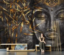 Graue Buddha Statue 3D Foto Wandbild Motiv Vlies Tapete Wandbild 300×210cm
