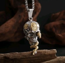 Herren Halskette Edelstahl mit Anhänger Silber Snake & Skull Männer Halskette ✓