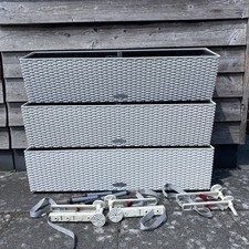 3 x Lechuza Balconera Cottage 80 Weiß Balkonkasten + Halter im Landhausstil