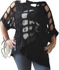 New ! 2in1 Long-Shirt xxl Löcher und Skull Druck Asymmetrisch  Over Size Schwarz