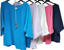 Shirt Uni Basic Damen T-Shirt Bluse Tunika 42 44 46 Leinen Look  Kette  #15