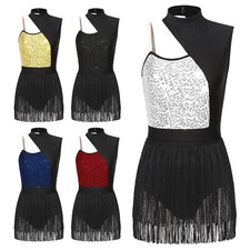 Damen Kleid Samba Tanzkleid Bodysuit Trikot Quasten Kostüm Tanz Tanzbekleidung