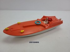 Rennboot DDR Massefigur Kunststoff weiß orange Batteriebetrieben Antik #2510485