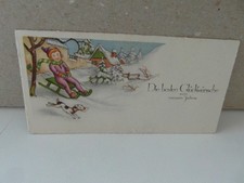 Mini.AK Die b.Glückw. z.n.Jahre Kind,Schlitten,Hund,Häuser,Bäume,Schnee besr.