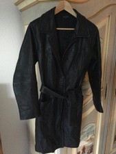 Vintage Damen Ledermantel, Gr. 38 Schwarz mit Bindegürtel, Bernd Berger