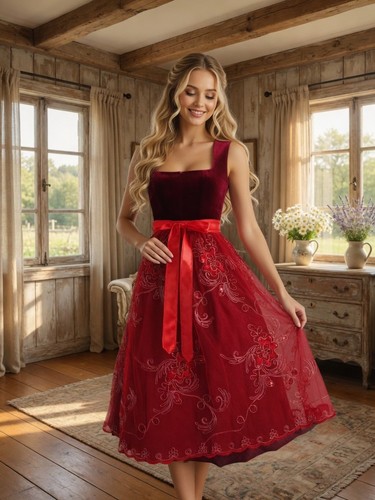 Samt dirndl rottöne - 36,