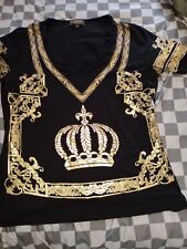 Pompoos Harald Glockler Damen Schwarz Gold Barock Top Gr.16 V-Ausschnitt Stretch Krone