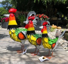 Gartendeko große Tiere - Hühner 3er Set handgefertigt Gartenfiguren Metall 45cm
