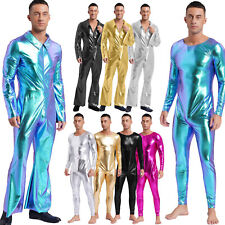 DE Herren Metallic Jumpsuit 70er 80er Jahre Disco Tanz Outfits Overall Ganzanzug