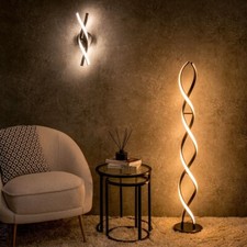 Mattschwarz Doppel Twist Stehlampe Wohnzimmer Licht integriert LED Warmweiß