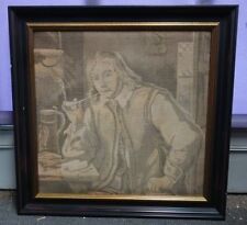 alter Gobelin im Rahmen Mann Wirtshaus Wirtshaustisch