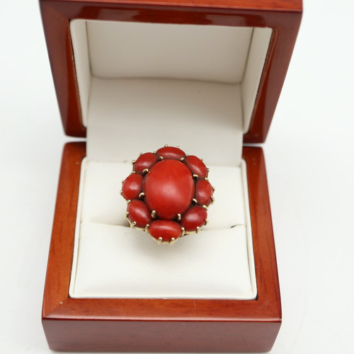 Korallen prunk ring - korallen, gold