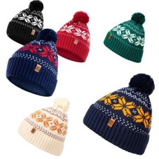 Mütze Damen Herren Norweger Strickmütze Bommelmütze Wintermütze Gefüttert HEYO