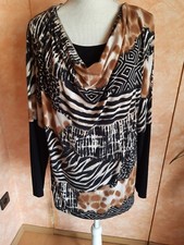 Übergröße Langarmshirt Afrika Boho Ethno Animalprint Wasserfallausschnitt