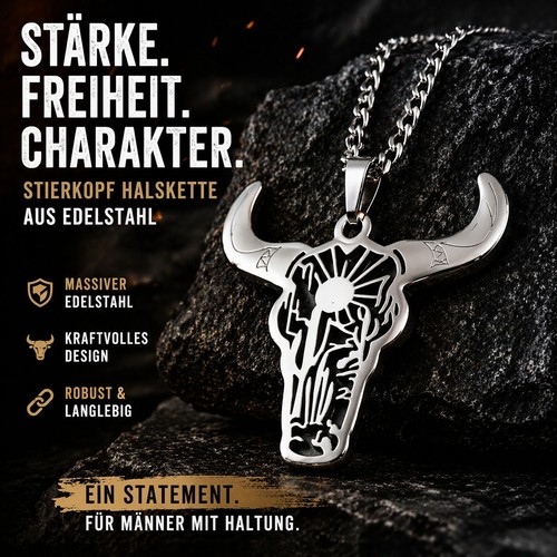 Edelstahl stierkopf halskette - edelstahl,