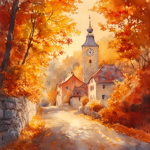 Deko bild dorf kirche herbst - kirche,