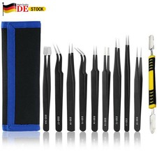 10x Pinzetten Set Edelstahl ESD10-17 Spitzpinzette modellbau Gebogen Anatomischw