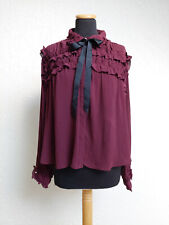 Weinrot Rüschen Schleifen Perle Bluse von Zara, Gr. L