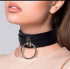 Sexy Damen Schwarz Punk Lederhalsband mit O-Ring BDSM Halskette Bondage Choker