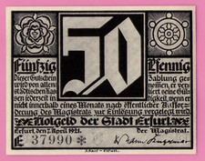 z Notgeld Erfurt / Thüringen 50 Pfg. 07.04.1921 Deutschland 5x siehe Bilder