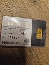1 Gramm Goldbarren Argor Heraeus 999,9 Fein Gold
