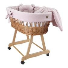 Stubenwagen Moseskorb AMELIA natürlich mit Musselin Bettwäsche Liliowy Gold
