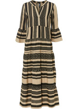 Weites Maxikleid Gr. 42 New Beige Schwarz Gestreift Damen-Kleid Sommerkleid Neu*