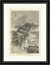 Von der Polaris Nordpol Expedition. Transport der Schaluppe Holzstich Faksimile_