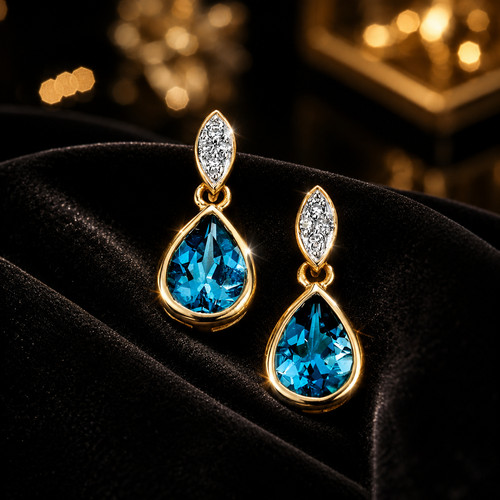 Blauer topas und diamant - blauer, birne