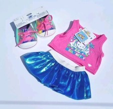 Hello Kitty BUILD A BEAR Regenbogen Outfit & Schuhe rosa Schnürsenkel Matalic glänzend neu mit Etikett  