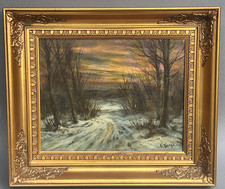 Dänisches Ölgemälde Winterlandschaft Bilderrahmen Holzrahmen vergoldet 41 x 35cm