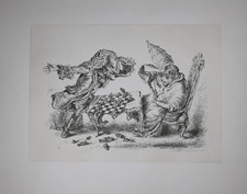 A. Paul Weber: 2 streitende Schachspieler. Lithographie, Nachlaßsstempel