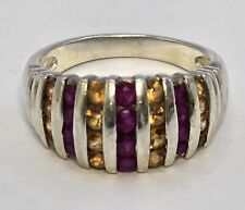 Natürlicher Citrin und Rubin Ring 925er Silber Größe 57 (18,1 mm Ø)