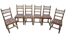 6 antike Stühle Gründerzeit Eiche Natur + neuer bunter Mosaik Stil Polsterstoff