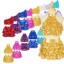 Kinder Mädchen Ballettkleidung Pailletten Crop Tops mit Rock Jazz Modern Dance