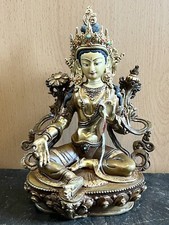 Feuervergoldeter Buddha Grüne Tara aus Nepal. Bronze 22cm groß.