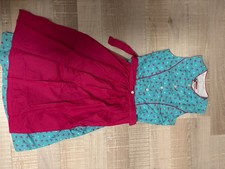 Alphorn Mädchen-Dirndl türkis/blau/pink/weiß mit Schürze Gr. 134, Streublümchen