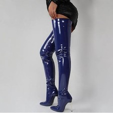 MEGA-LACK-HIGH-HEEL-OVERKNEE-STIEFEL Blau 44 -NEU- SOFORT LIEFERBAR!!