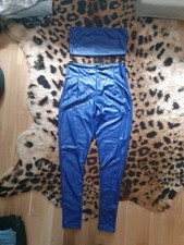 I Saw IT First Outfit M Set Blau Kunstleder Optik Stretch Leggings Bandeau Top