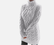 Damen Rollkragen Langarm Strickpullover Winter Warm Pulloverkleid Longshirts DE