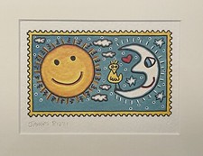 James RIZZI: original Prägedruck "HERZLICHE GRUESSE", signiert, gerahmt, 32 x 23